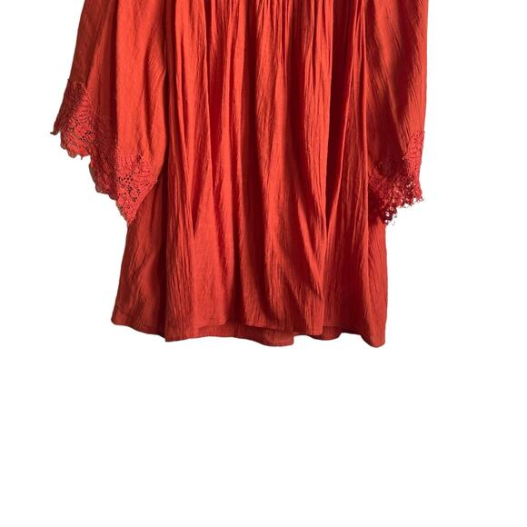 Cato Women Tunic‎ Top 18/20 Burnt Orange Lace Frayed Sleeve Gauzy Boho Workwear - Picture 6 of 9